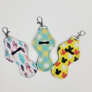 Chapsticks Keychain holder mickey mouse pattern plaid feather